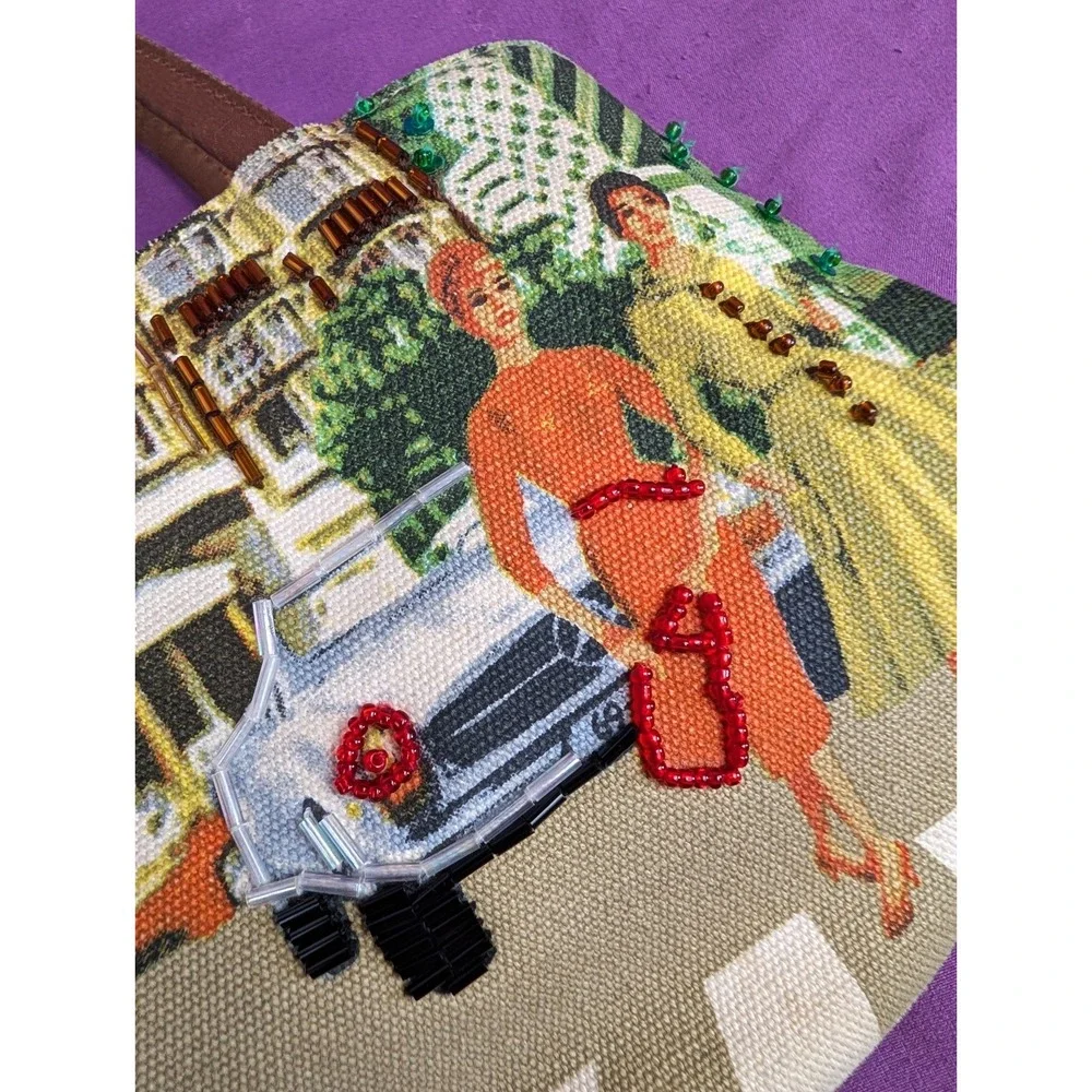 VTG Nostalgic Hand Bag Purse Beaded Italian Street Scene Retro